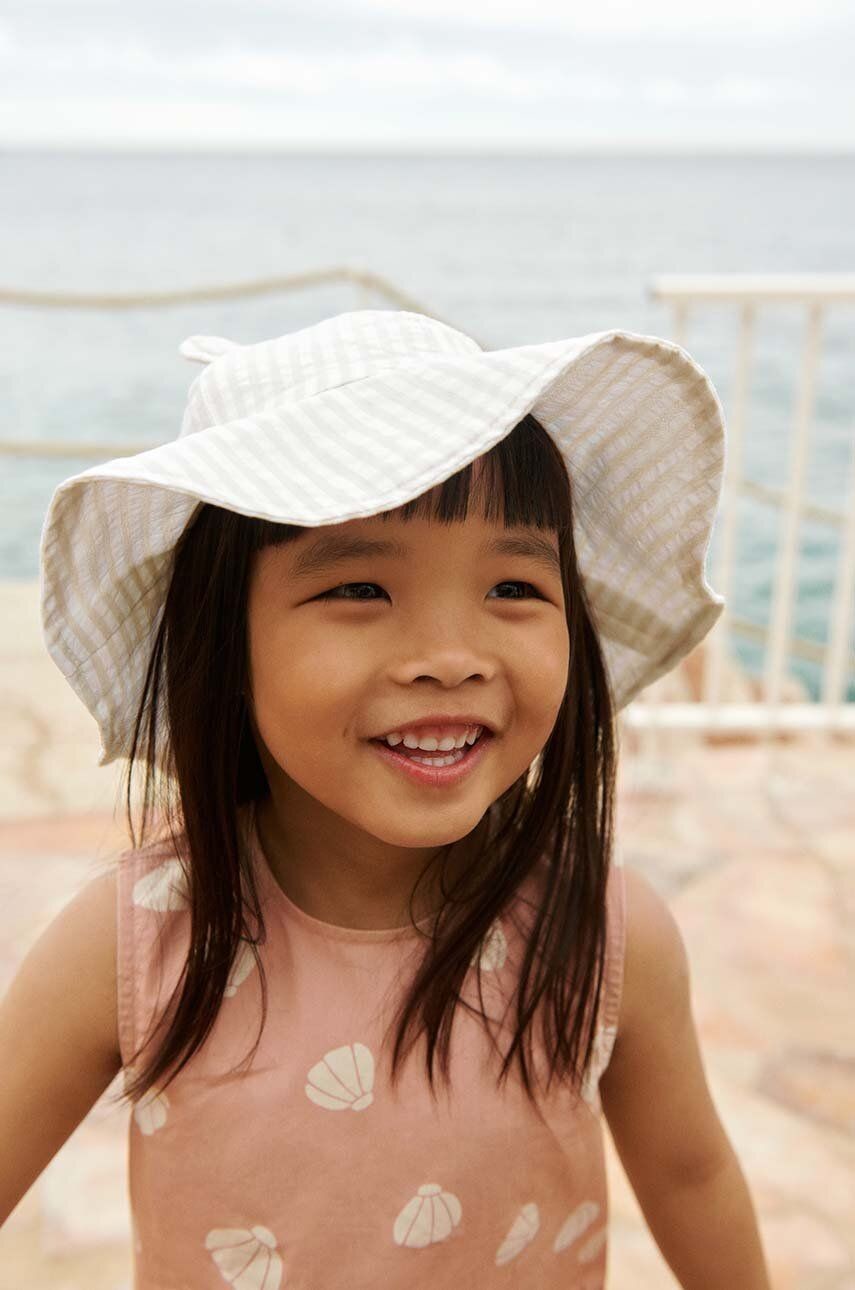 Detský bavlnený klobúk Liewood Amelia Seersucker Sun Hat With Ears fialová farba, bavlnený