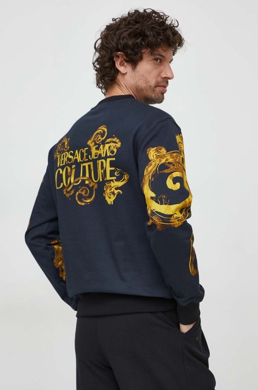 Bavlnená mikina Versace Jeans Couture pánska, tmavomodrá farba, vzorovaná