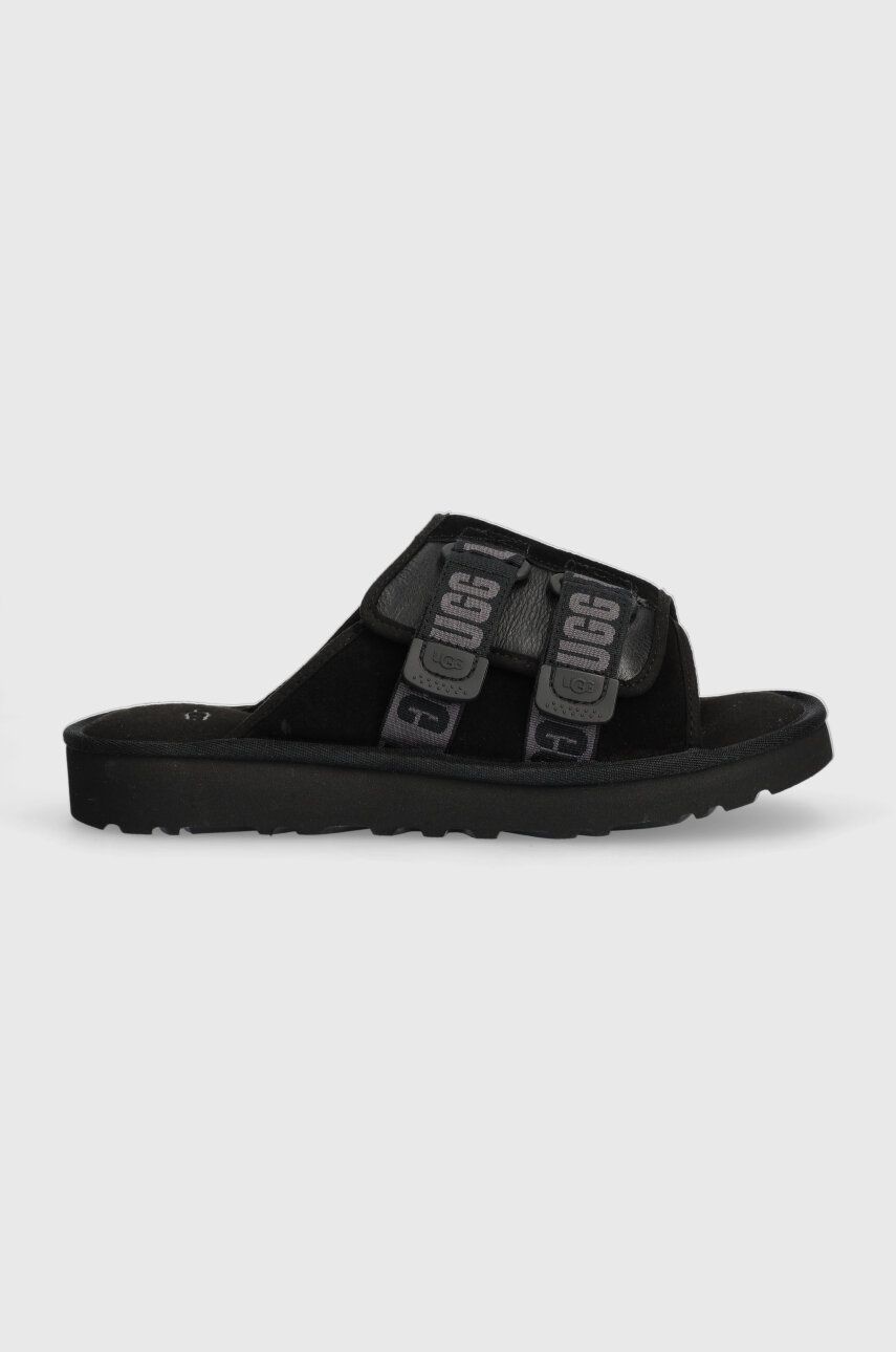 Kožené šľapky UGG Goldencoast Strap Slide pánske, čierna farba, 1142730