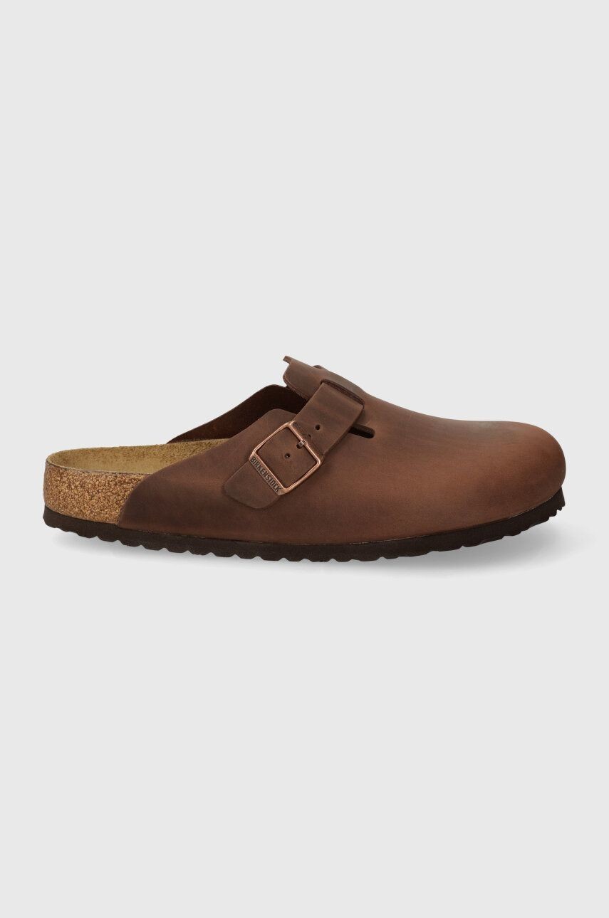 Kožené šľapky Birkenstock Boston SFB pánske, hnedá farba, 159711