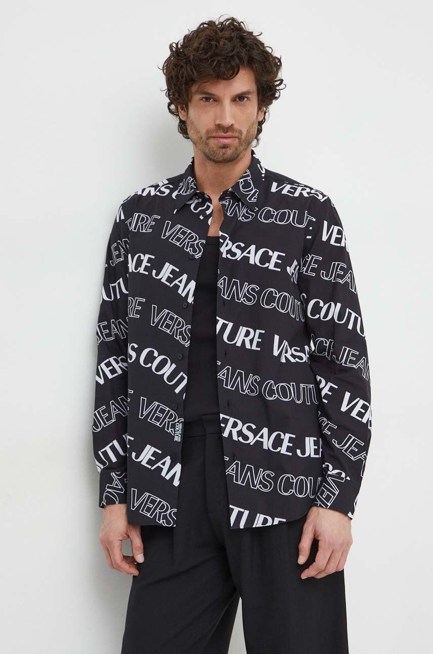 Bavlnená košeľa Versace Jeans Couture pánska, čierna farba, regular, s klasickým golierom