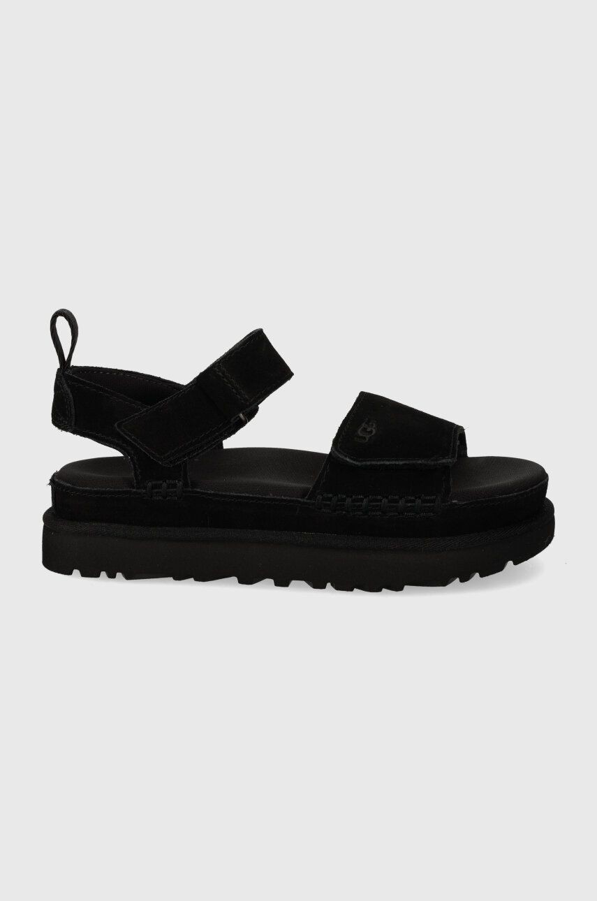 Semišové sandále UGG Goldenstar dámske, čierna farba, na platforme, 1136783