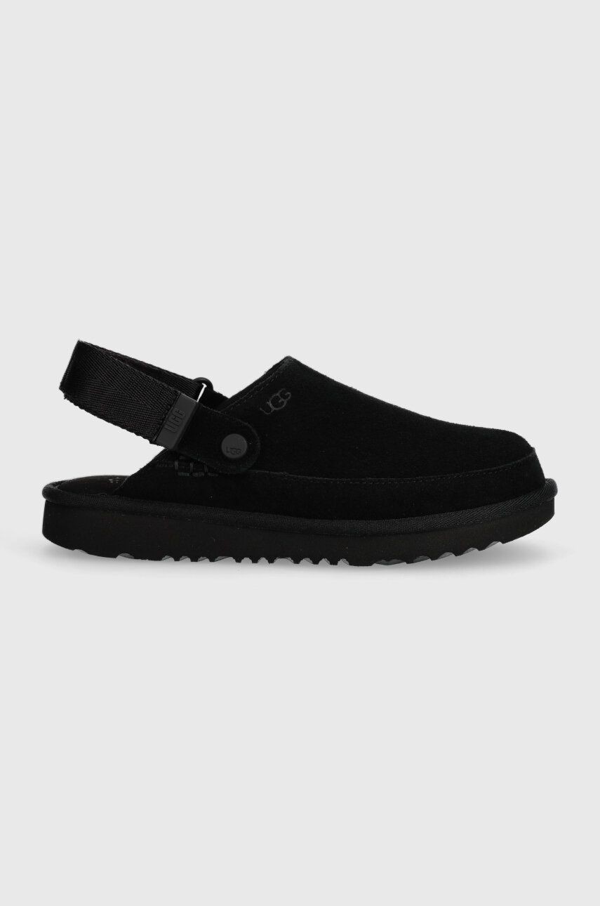 Detské semišové papuče UGG GOLDENSTAR CLOG čierna farba
