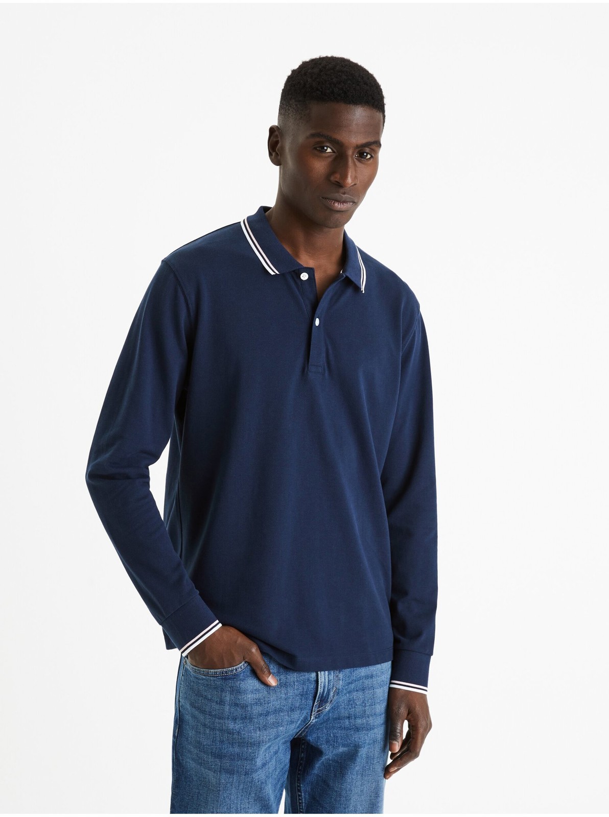 Tmavomodré pánske basic polo tričko Celio Decolml