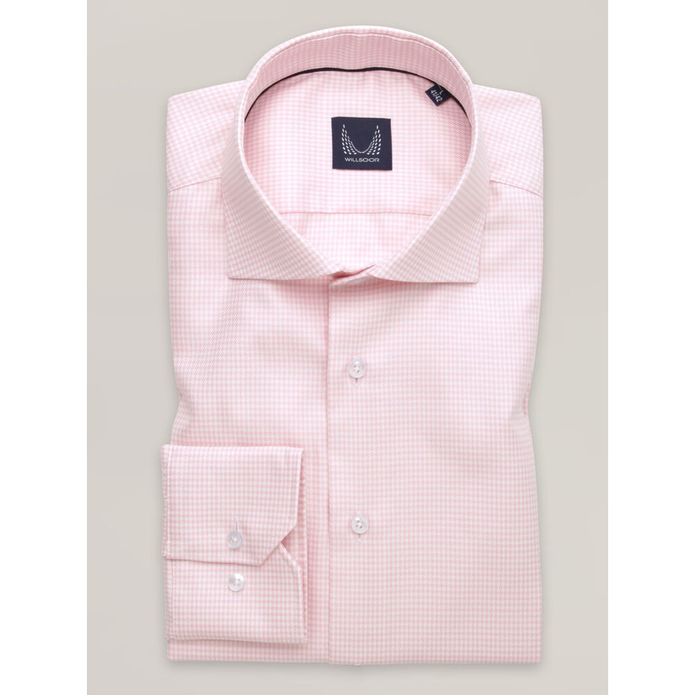 Pánska ružová kockovaná košeľa slim fit s talianskym golierom 16533