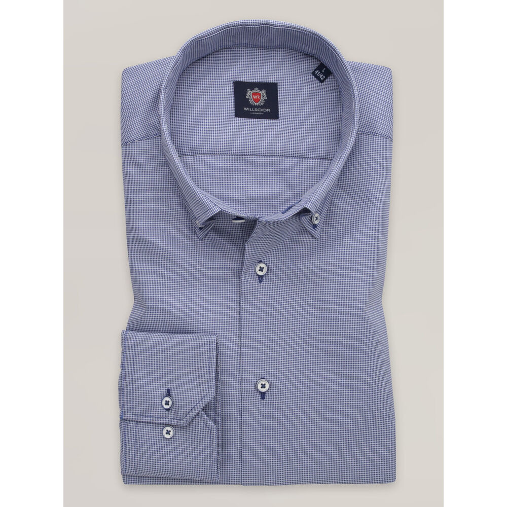 Pánska košeľa slim fit s bielymi prúžkami a modrým károvaným vzorom 16537