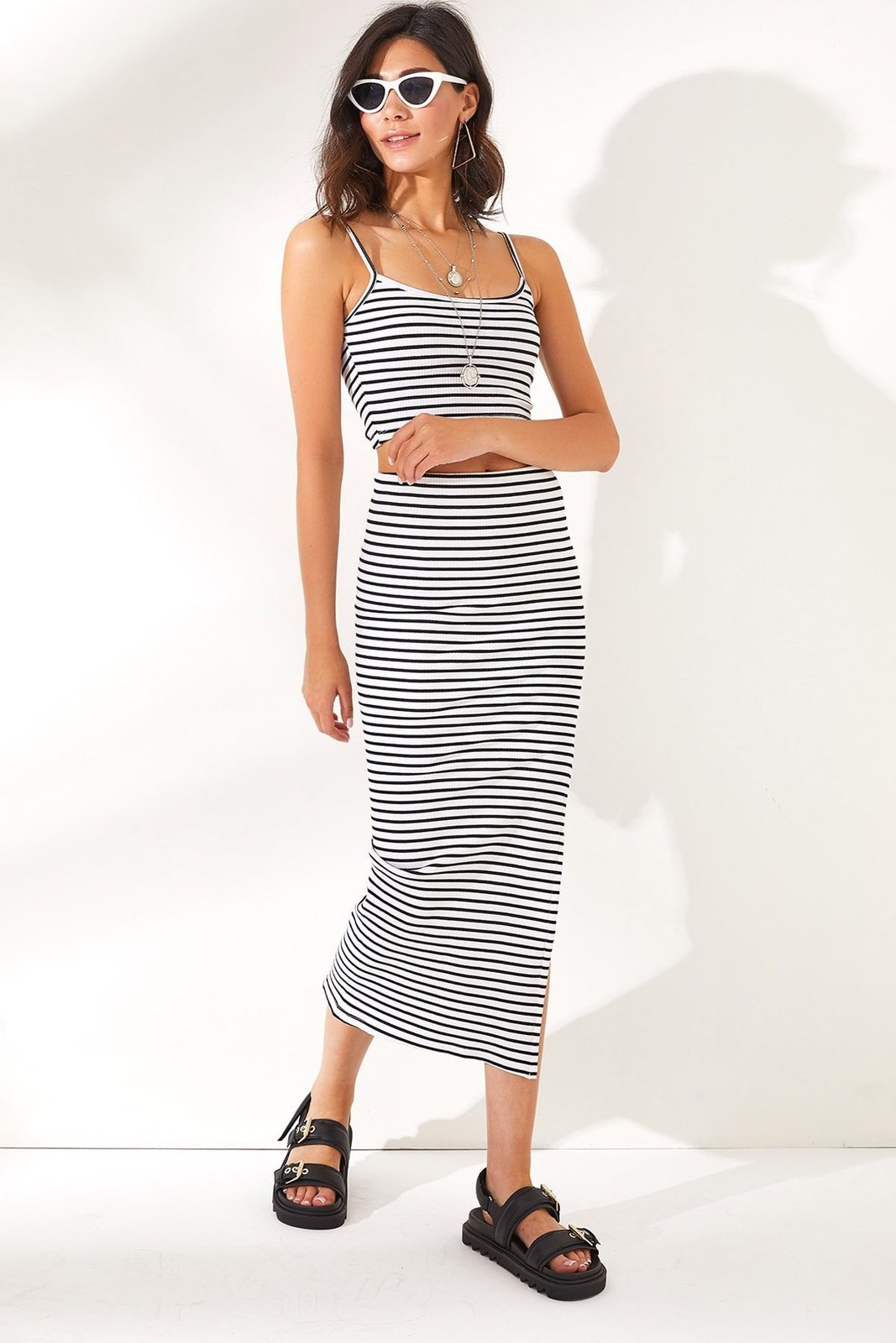 Olalook Women's White Top Hanging Striped Suit
