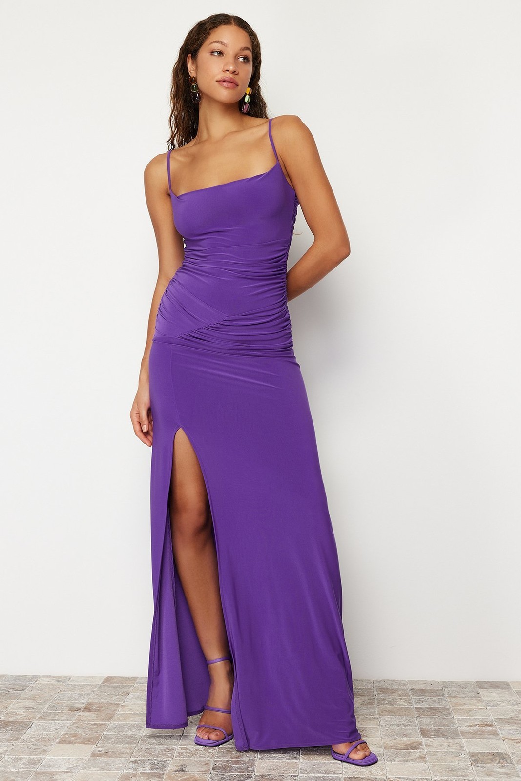 Trendyol Damson Plain Fitted Knitted Evening Dress & Prom Dress
