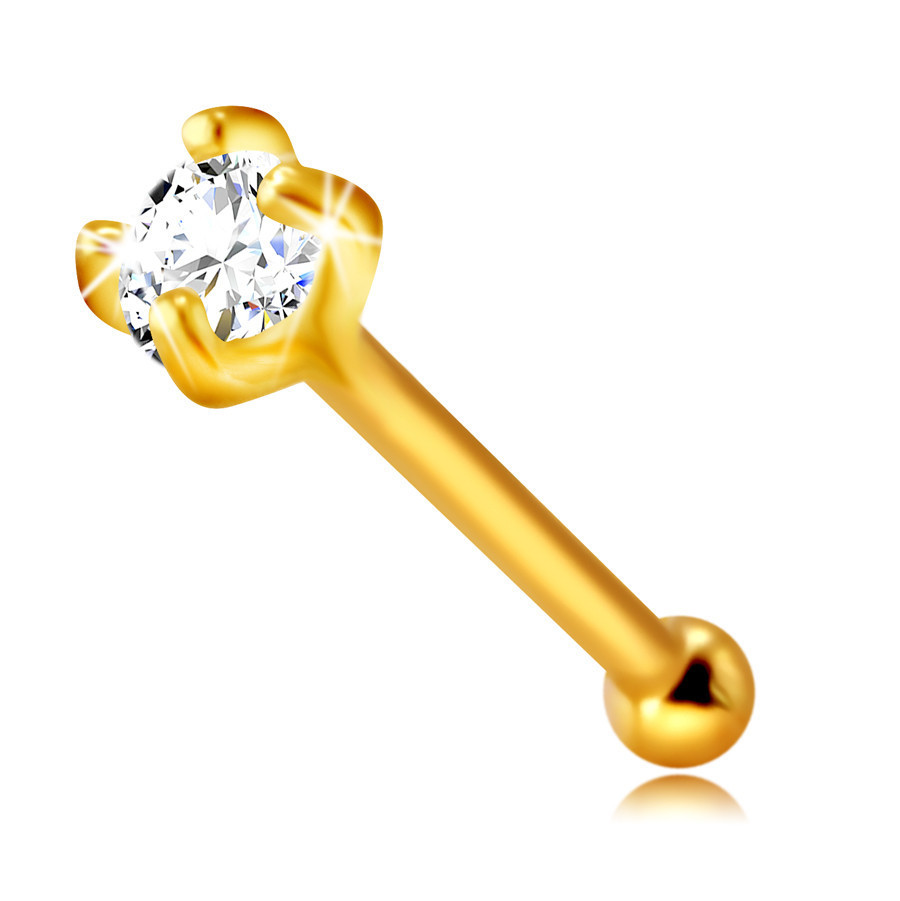 Piercing do nosa zo 14K zlata - číry okrúhly zirkónik medzi štyrmi paličkami, 2 mm