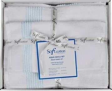 Soft Cotton darčeková súprava uterákov a osušky Aqua, 5 ks, biela/tyrkysová