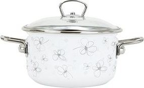BELIS Smaltovaný hrniec so sklenenou pokrievkou Premium biely 16 cm, 1,5 l