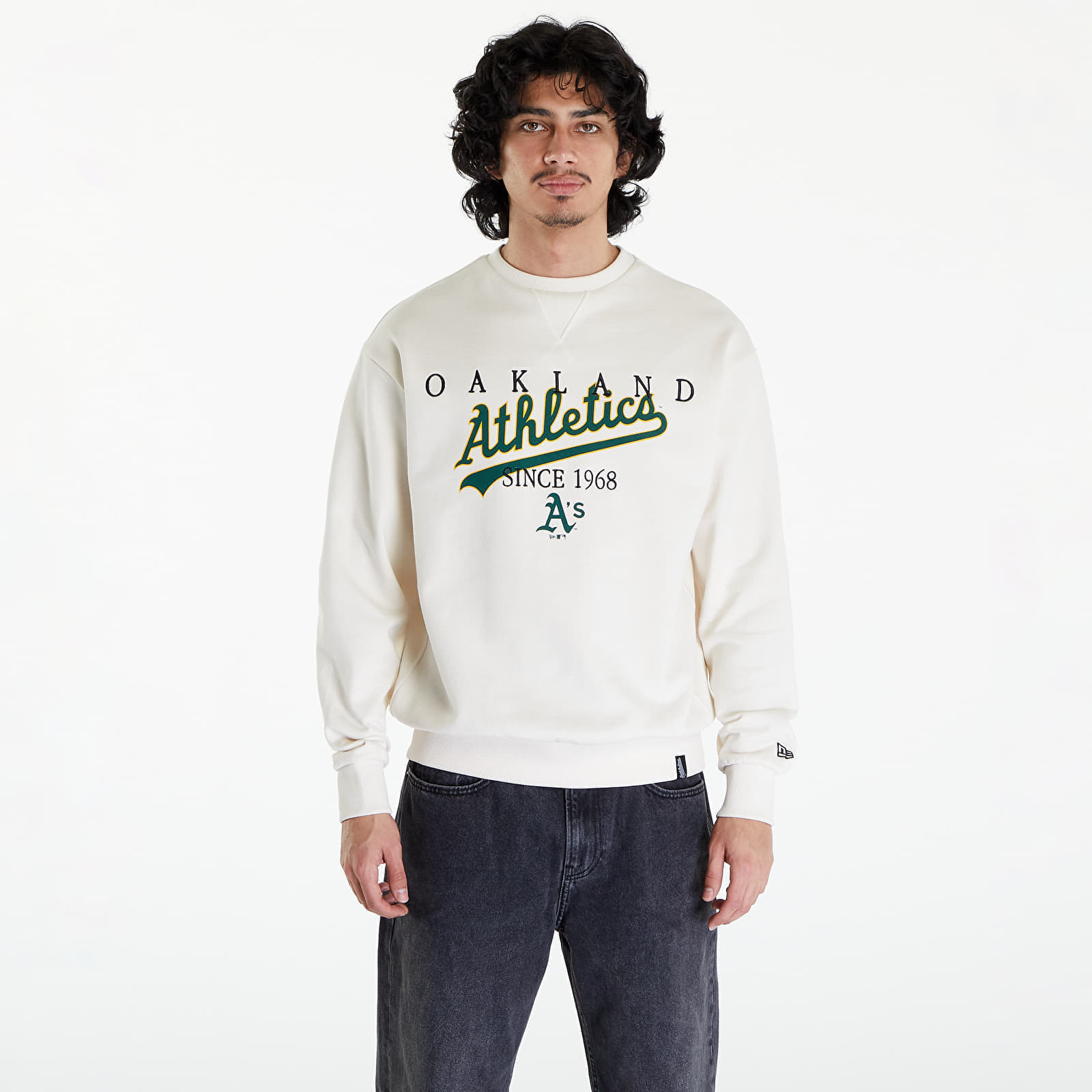 New Era Oakland Athletics MLB Lifestyle Crew Neck Sweatshirt UNISEX Off White/ Dark Green