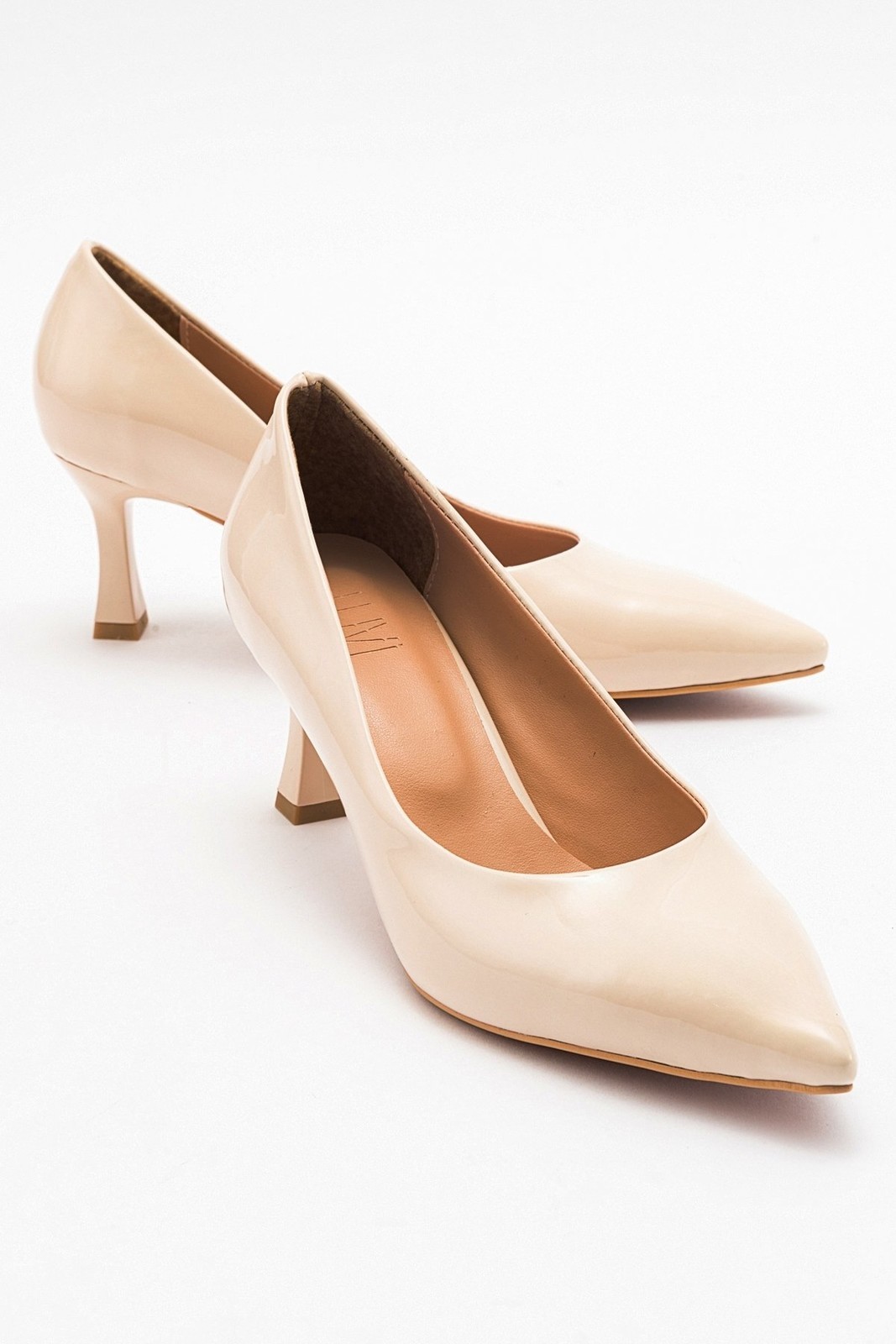 LuviShoes Women's PEDRA Nude Patent Leather Heeled Shoes