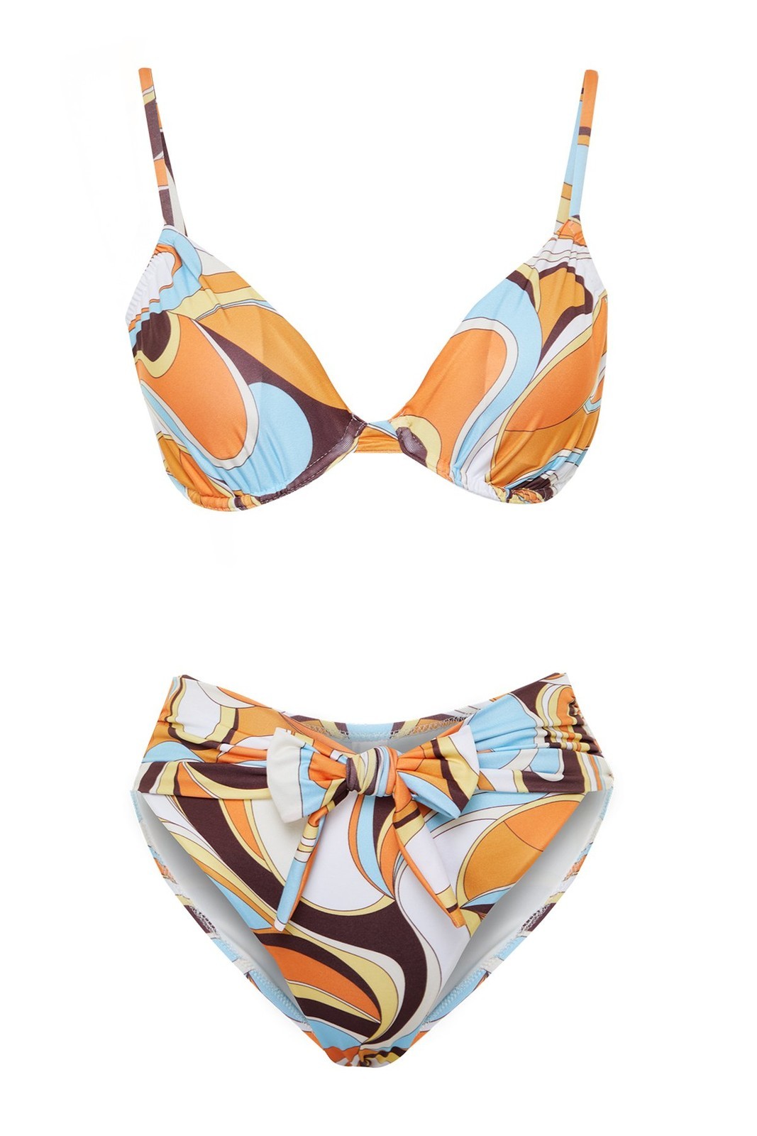 Trendyol Abstract Pattern Balconette Tied High Waist High Leg Bikini Set