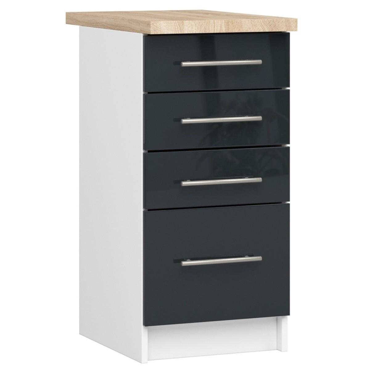 Kuchyňská skříňka Olivie S 40 cm 4S bílá/černá s grafitovým leskem/dub sonoma