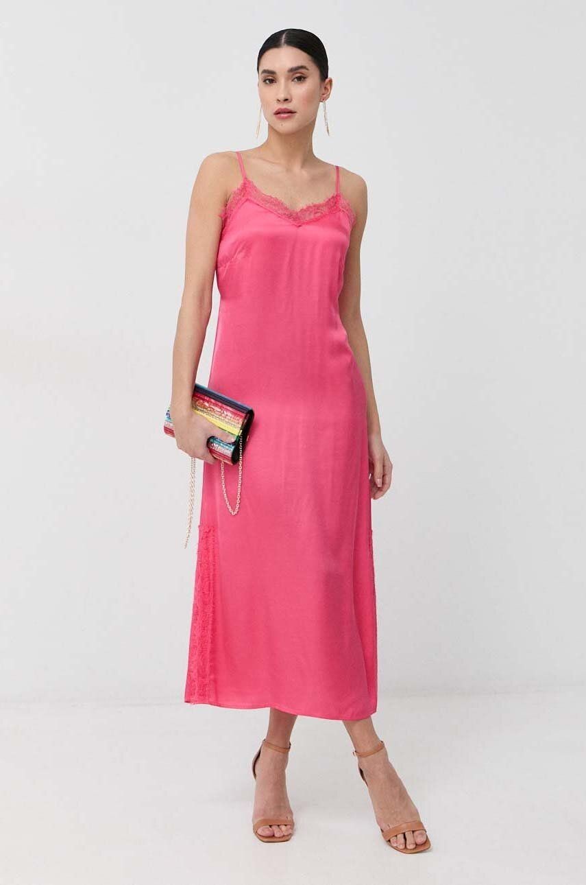 Šaty Twinset ružová farba, midi, rovný strih