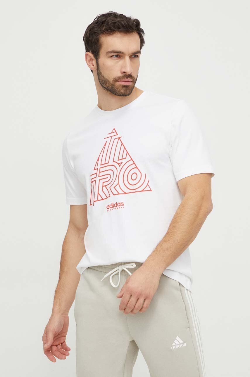 Bavlnené tričko adidas TIRO pánske, biela farba, s potlačou