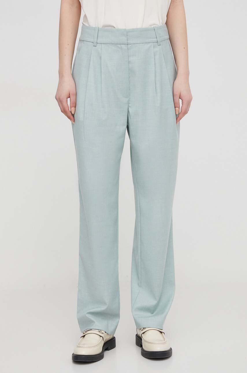 Nohavice Mos Mosh dámske, zelená farba, strih chinos, vysoký pás