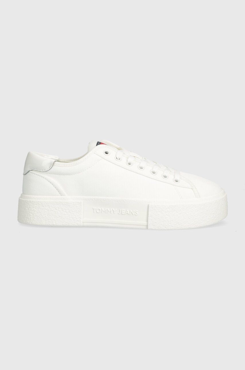 Tenisky Tommy Jeans TJW FOXING FLATFORM SNEAKER dámske, biela farba, EN0EN02480