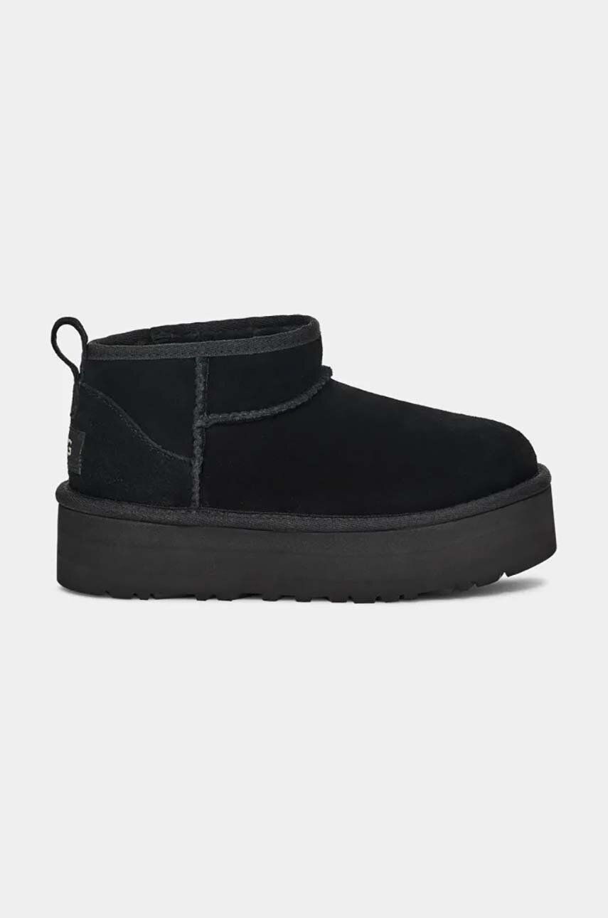 Detské semišové snehule UGG CLASSIC ULTRA MINI PLATFORM čierna farba