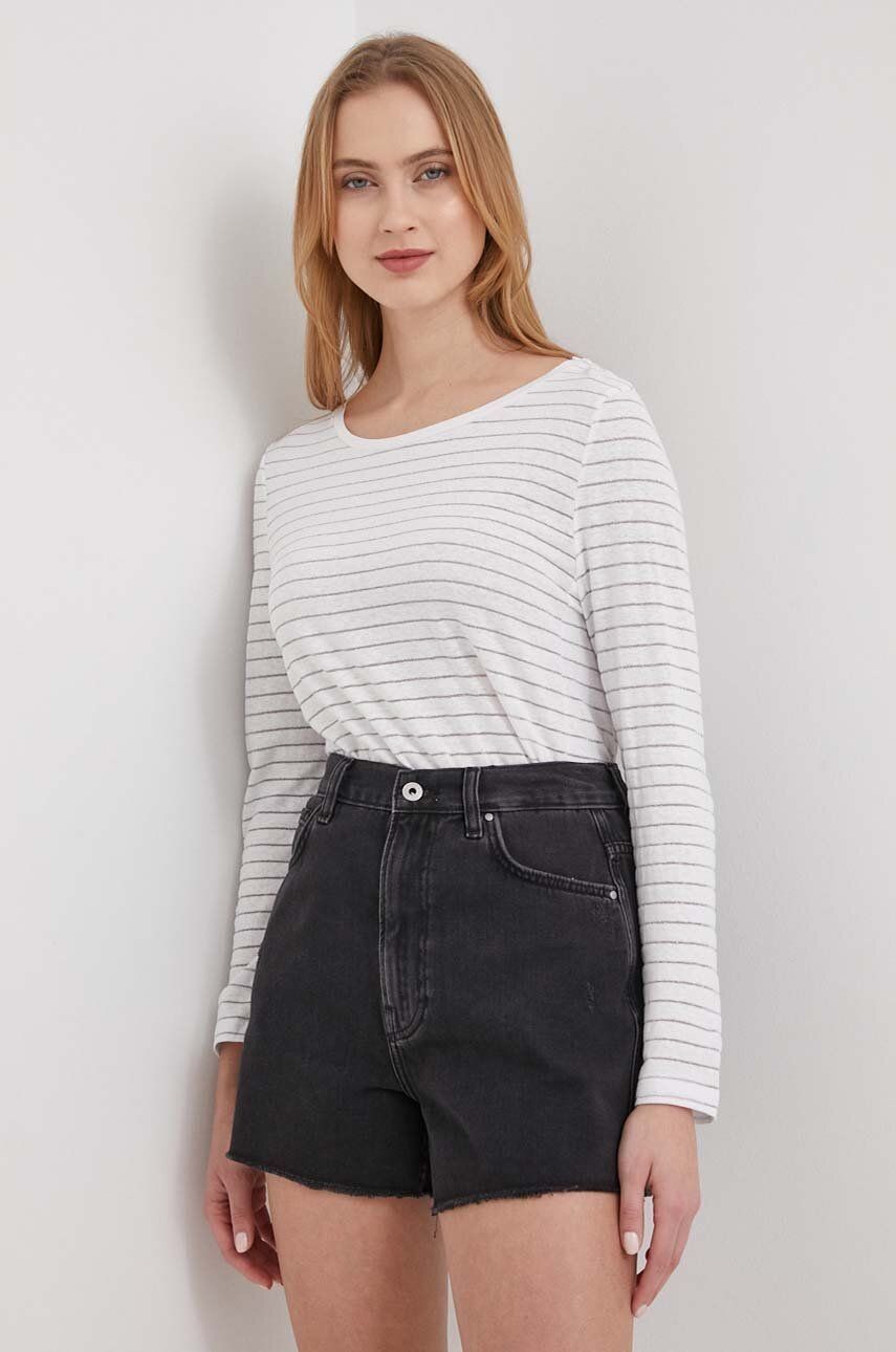 Tričko s dlhým rukávom s prímesou ľanu Pepe Jeans biela farba