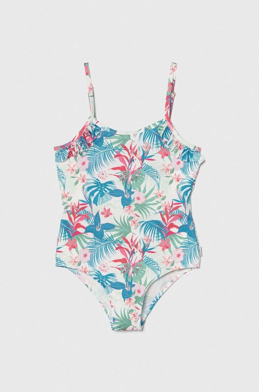 Jednodielne detské plavky Pepe Jeans HIBISCUS FRILL SWIMSUIT zelená farba