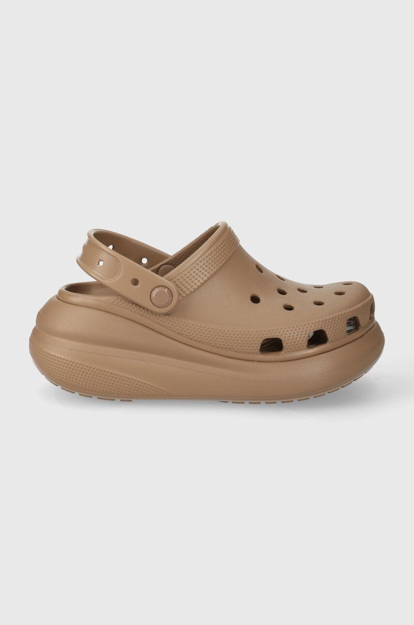 Šľapky Crocs Classic Crush Clog dámske, hnedá farba, na platforme, 207521
