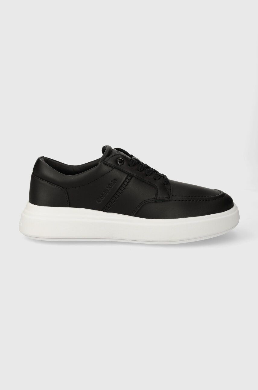 Kožené tenisky Calvin Klein LOW TOP LACE UP TAILOR čierna farba, HM0HM01379