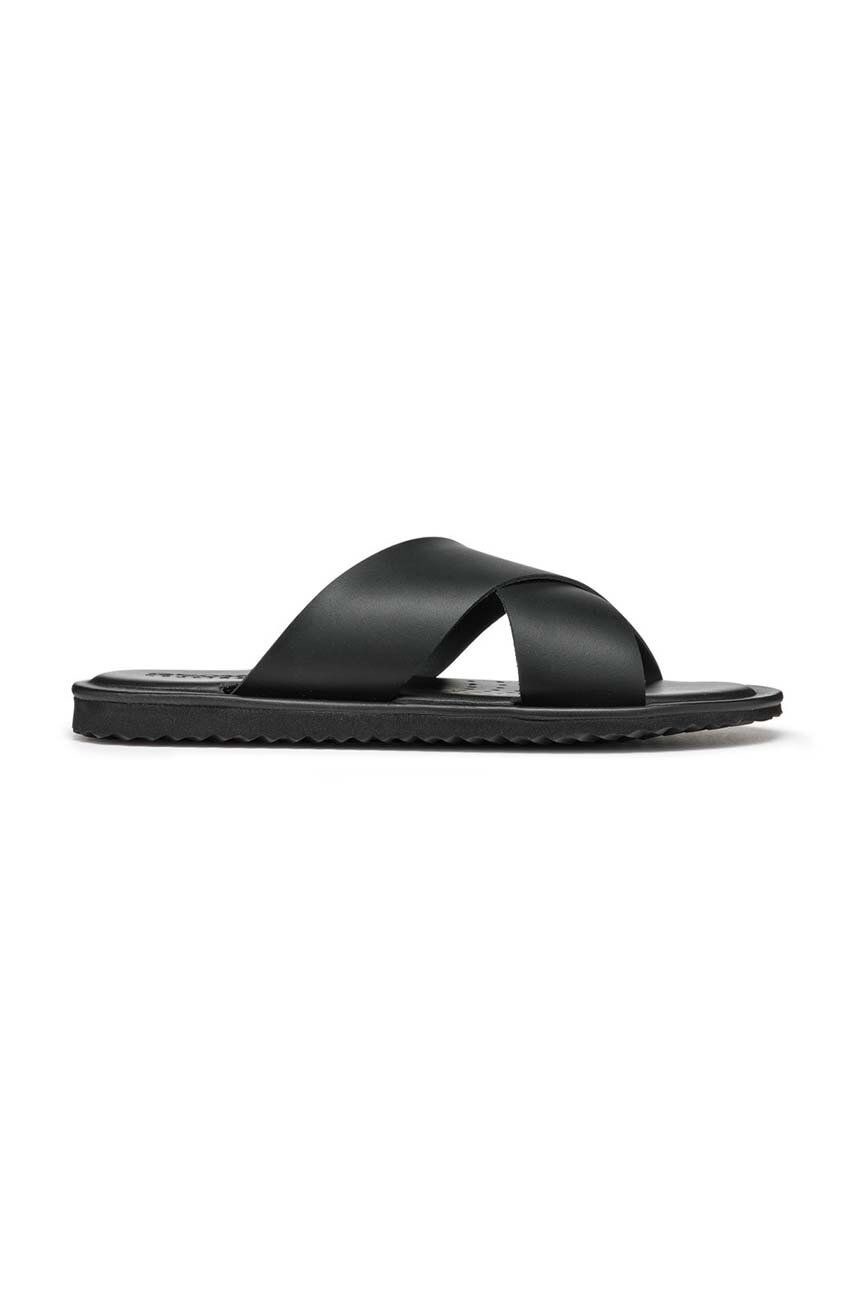 Kožené šľapky Geox U ERICE pánske, čierna farba, U36GUB 00043 C9999