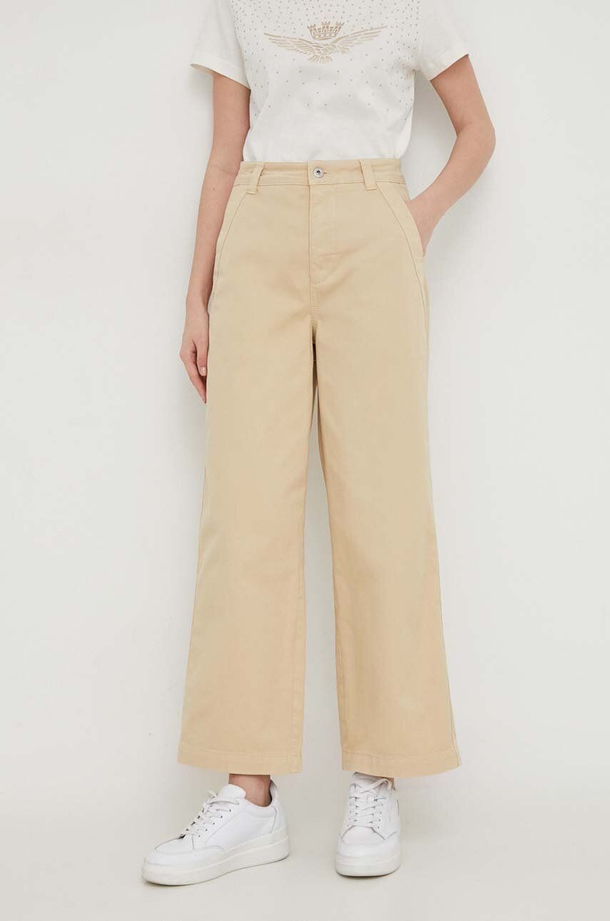 Nohavice Pepe Jeans Tasha dámske, béžová farba, rovné, vysoký pás