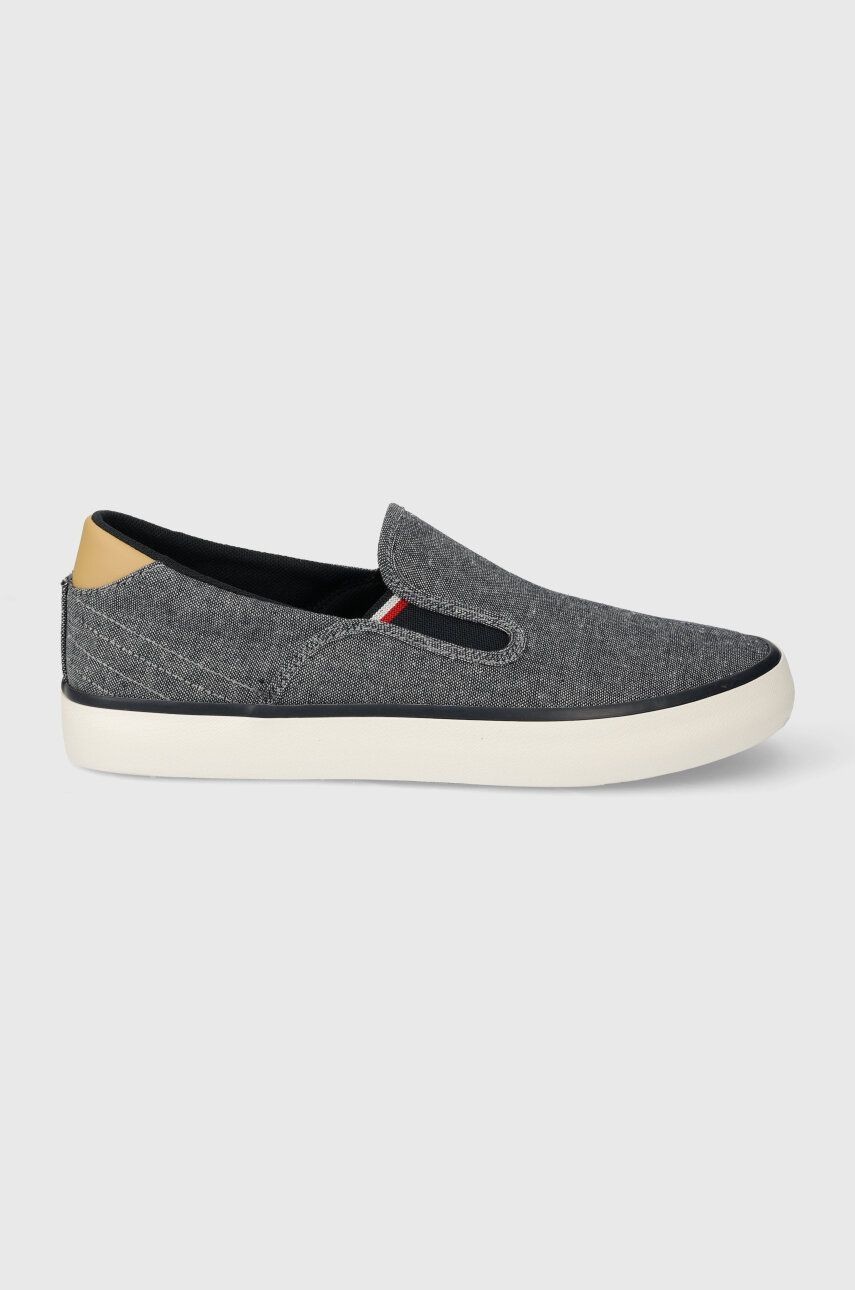 Tenisky Tommy Hilfiger TH HI VULC LOW SLIPON CHAMBRAY pánske, tmavomodrá farba, FM0FM04947