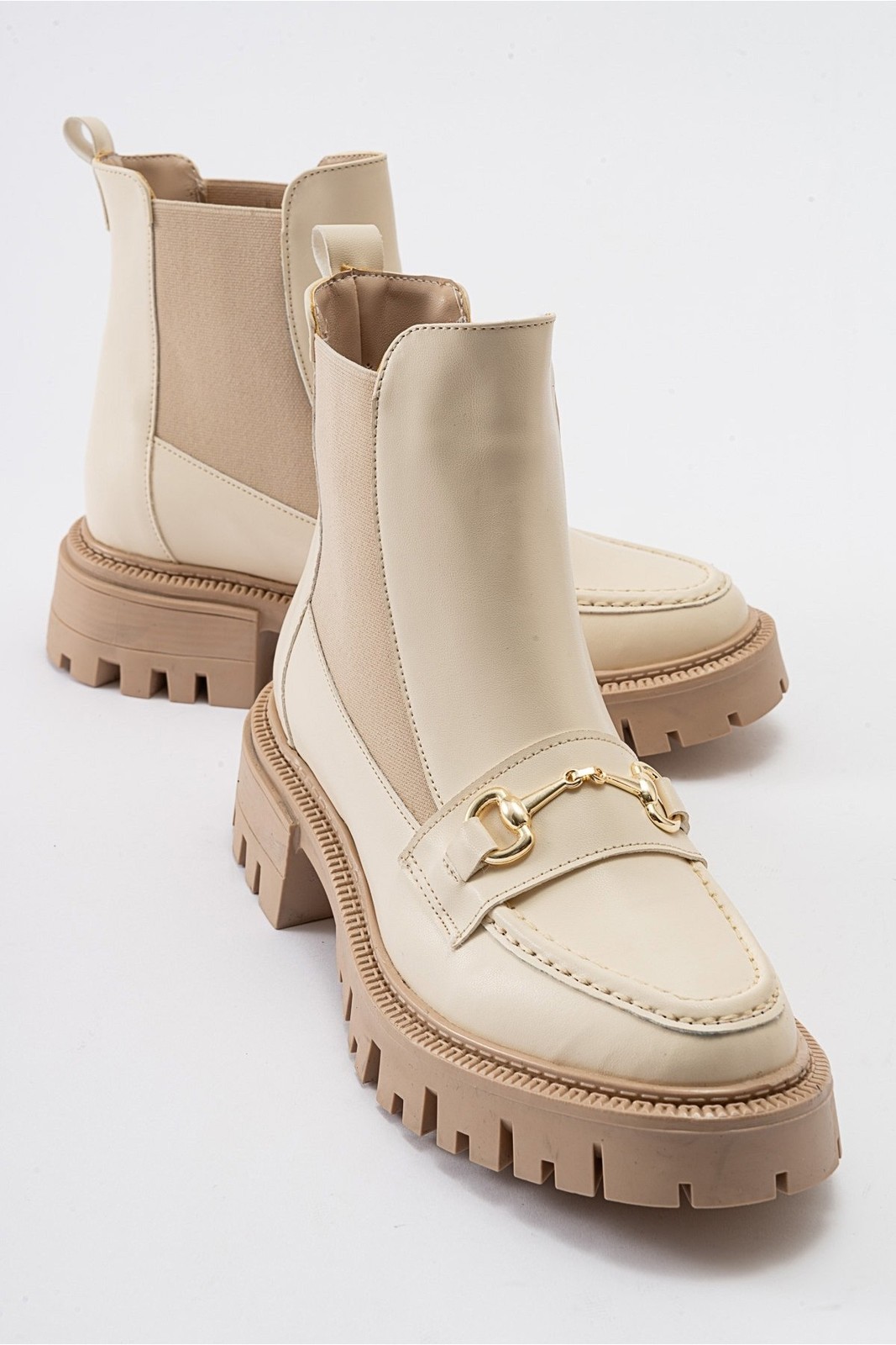 LuviShoes Women's VESPER Beige Buckled Chelsea Boots
