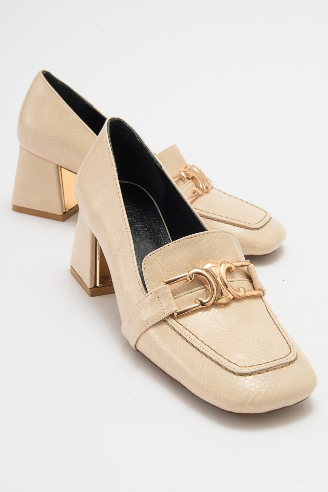 LuviShoes TEMPE Beige Patterned Women's Heeled Shoes