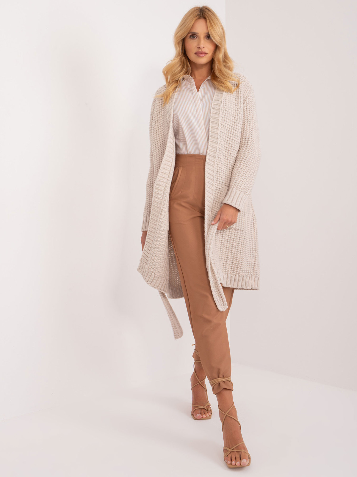Light beige women's cardigan with pockets