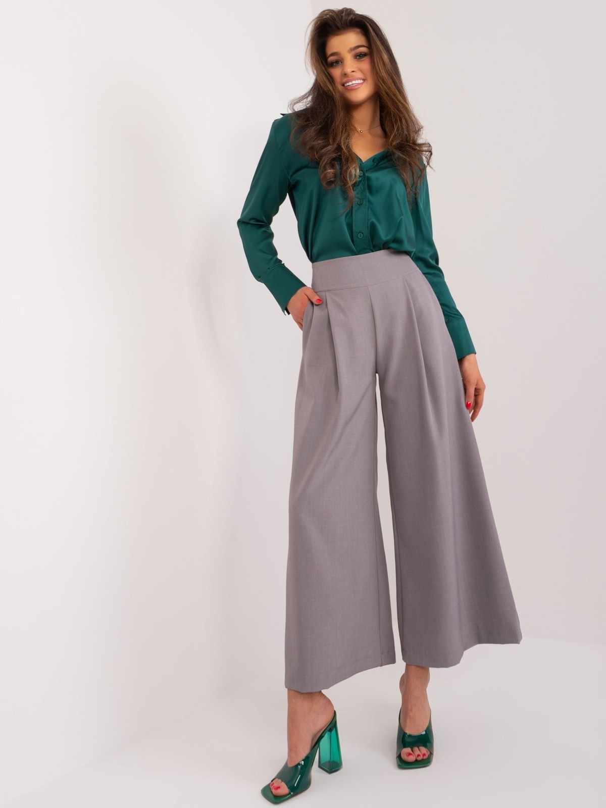 Grey high-waisted trousers