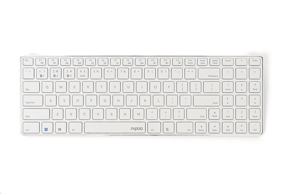RAPOO klávesnica E9100M, bezdrôtová, Ultra-slim, CZ/SK, biela