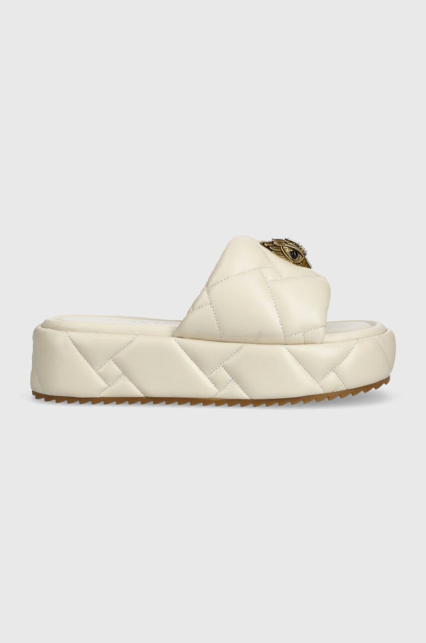 Kožené šľapky Kurt Geiger London Kensington Puff Flatform dámske, béžová farba, na platforme, 2017841109