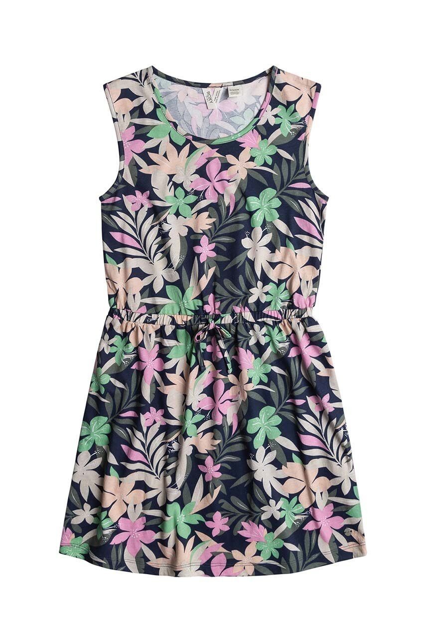 Dievčenské bavlnené šaty Roxy SURFS UP RG tmavomodrá farba, mini, áčkový strih