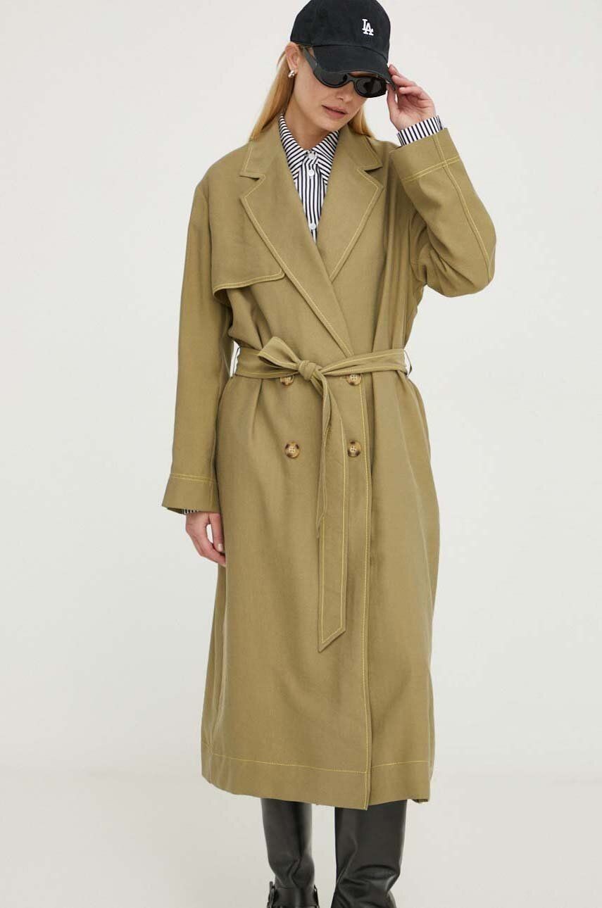 Trenčkot PS Paul Smith dámsky, zelená farba, prechodný, oversize