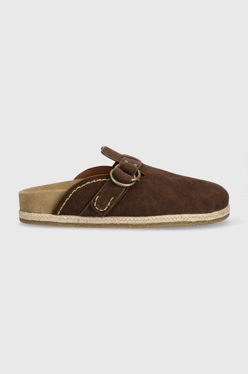 Semišové šľapky Polo Ralph Lauren Turbach Clog pánske, hnedá farba, 803931273001
