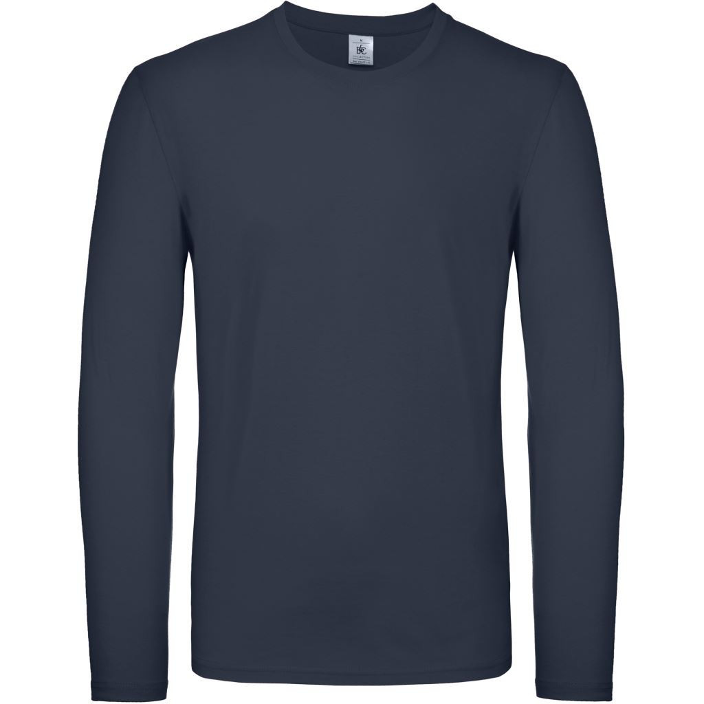 Pánske tričko s dlhým rukávom B&C E150 dlhý rukáv - navy, M