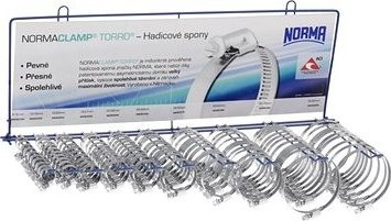ACI stojan osadený neperforovanými hadicovými sponami typ W1, (10x10 ks) NORMACLAMP TORRO