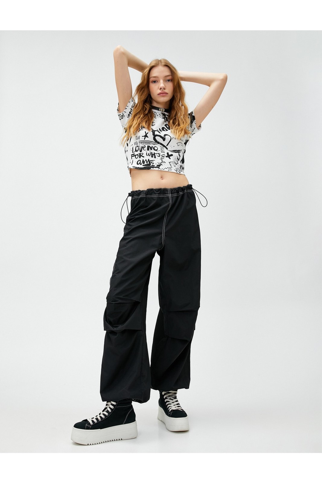 Koton Parachute Pants with Pocket Details Elastic Waist, Zippered.