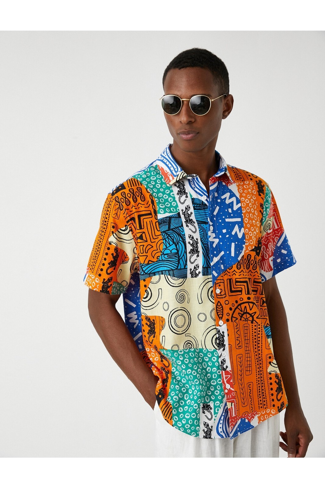 Koton Ethnic Pattern Short Sleeve Shirt