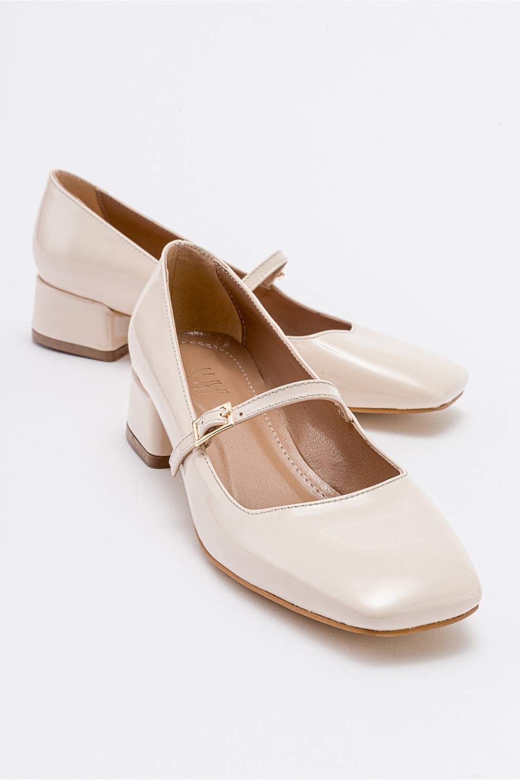 LuviShoes JOFF Beige Patent Leather Women's Heeled Shoes