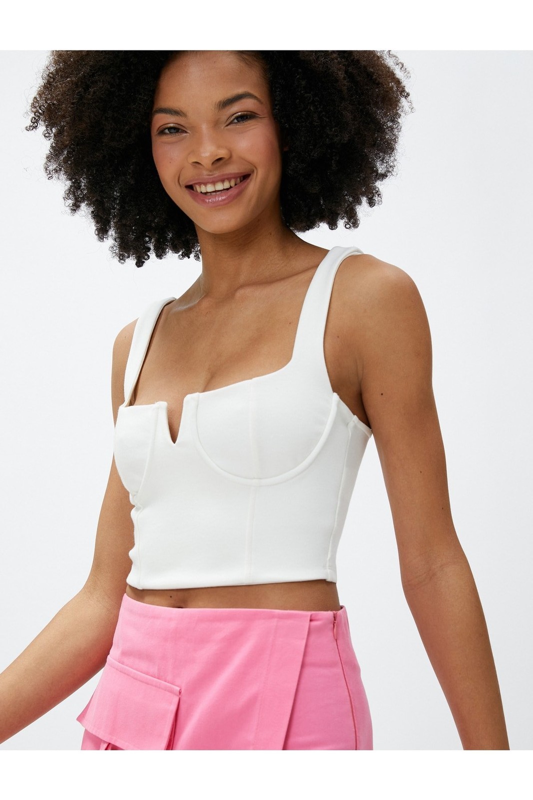 Koton Crop Bustier Underwire Square Collar Window Detailed.