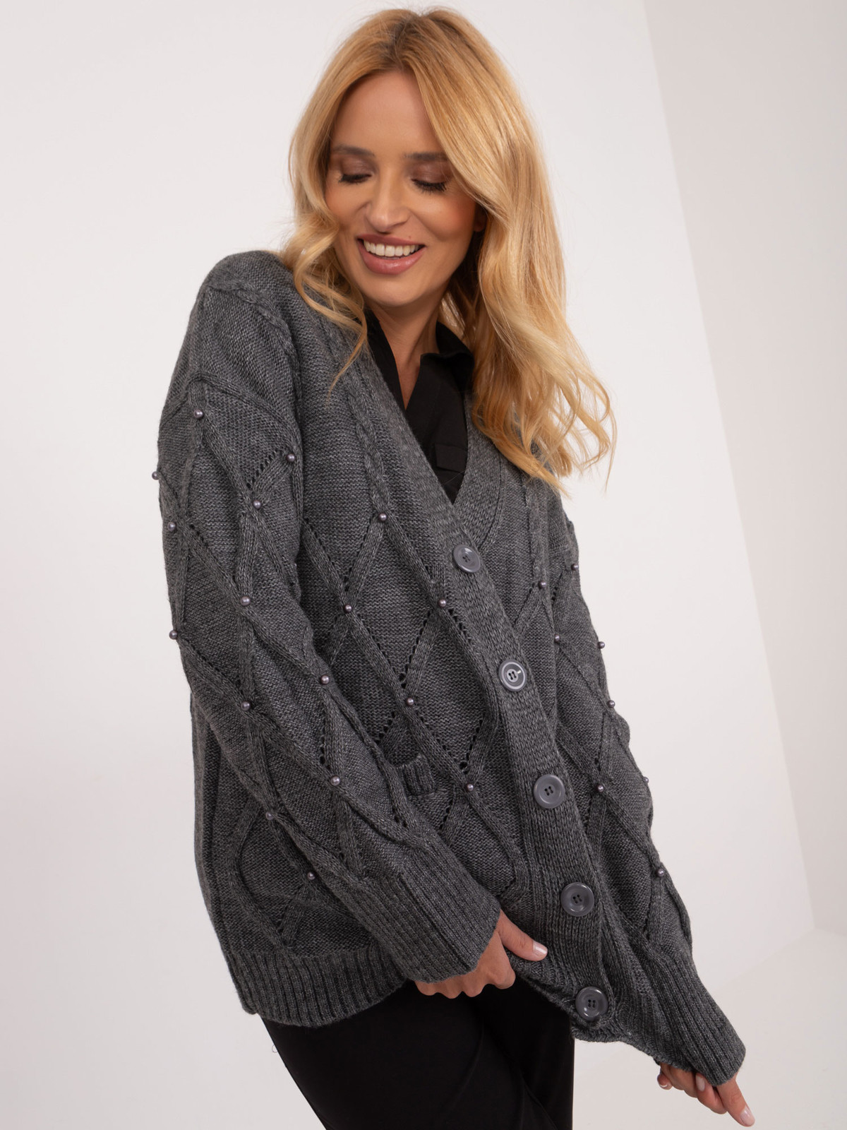 Dark grey women's cardigan with pockets