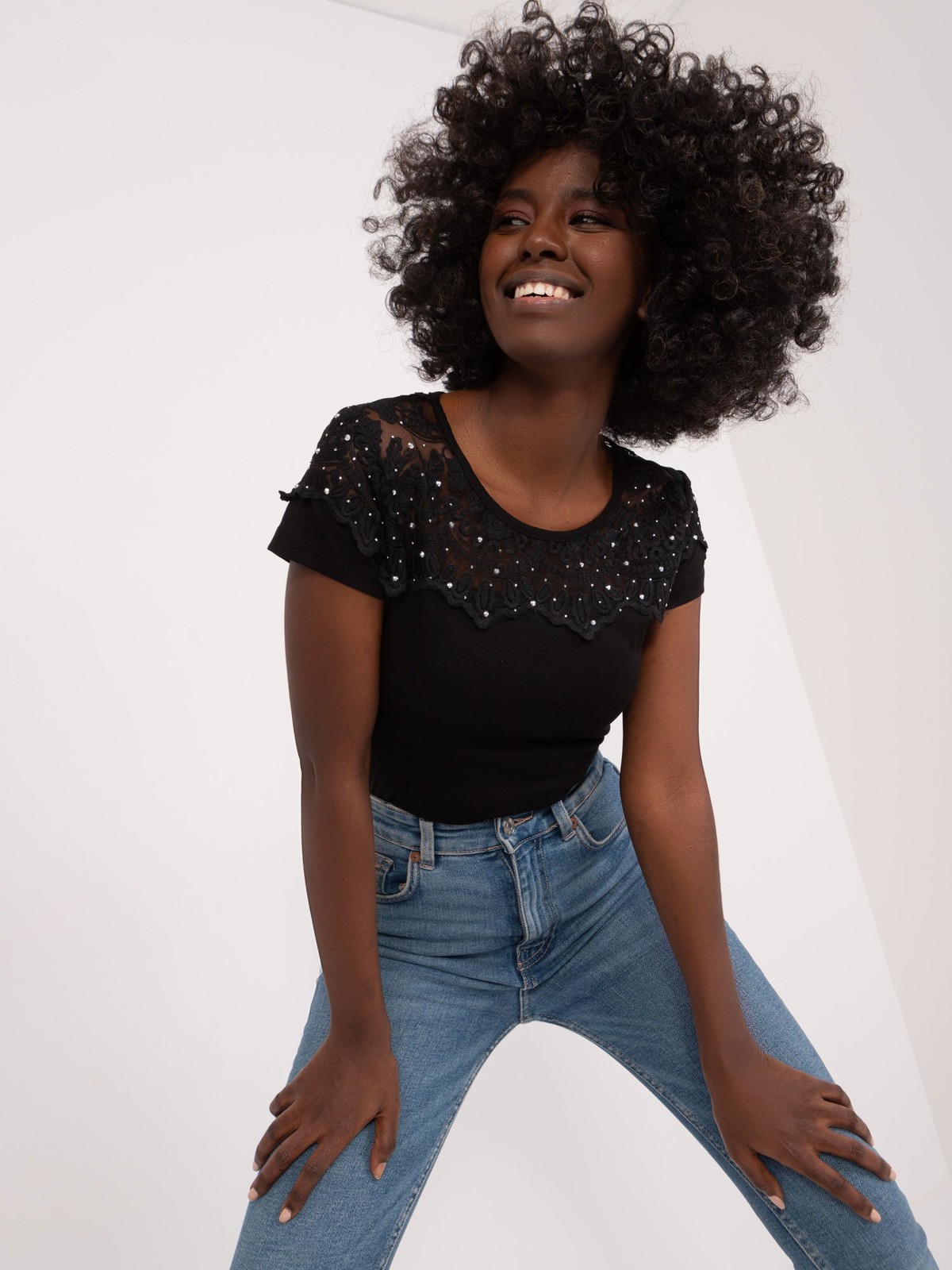 Black fitted blouse with lace