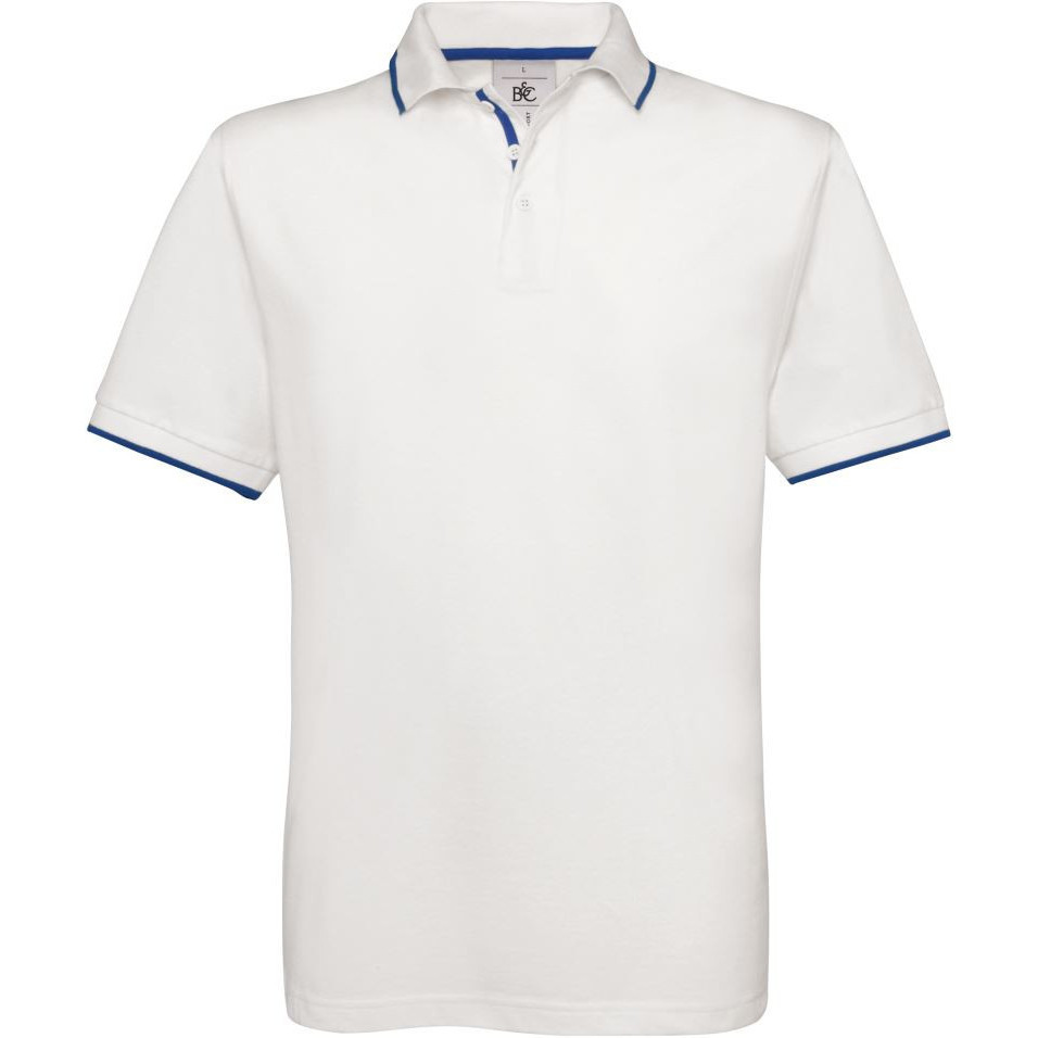 Pánska polokošeľa B&C Safran Sport - biela-modrá, S
