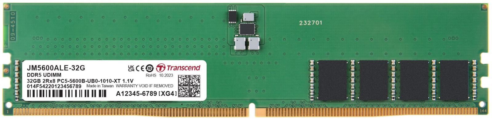 Transcend pamäť 32GB DDR5 5600 U-DIMM (JetRam) 2Rx8 (2Gx8)x16 CL46 1.1V